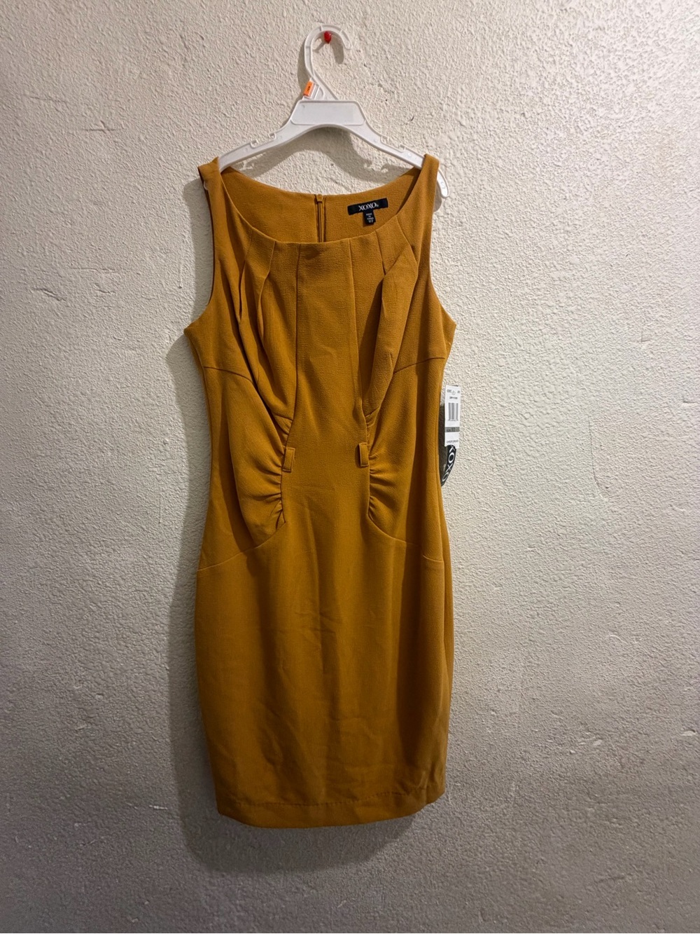 NWT XOXO Mustard Yellow Sleeveless Sheath Career Dress Size 1/2